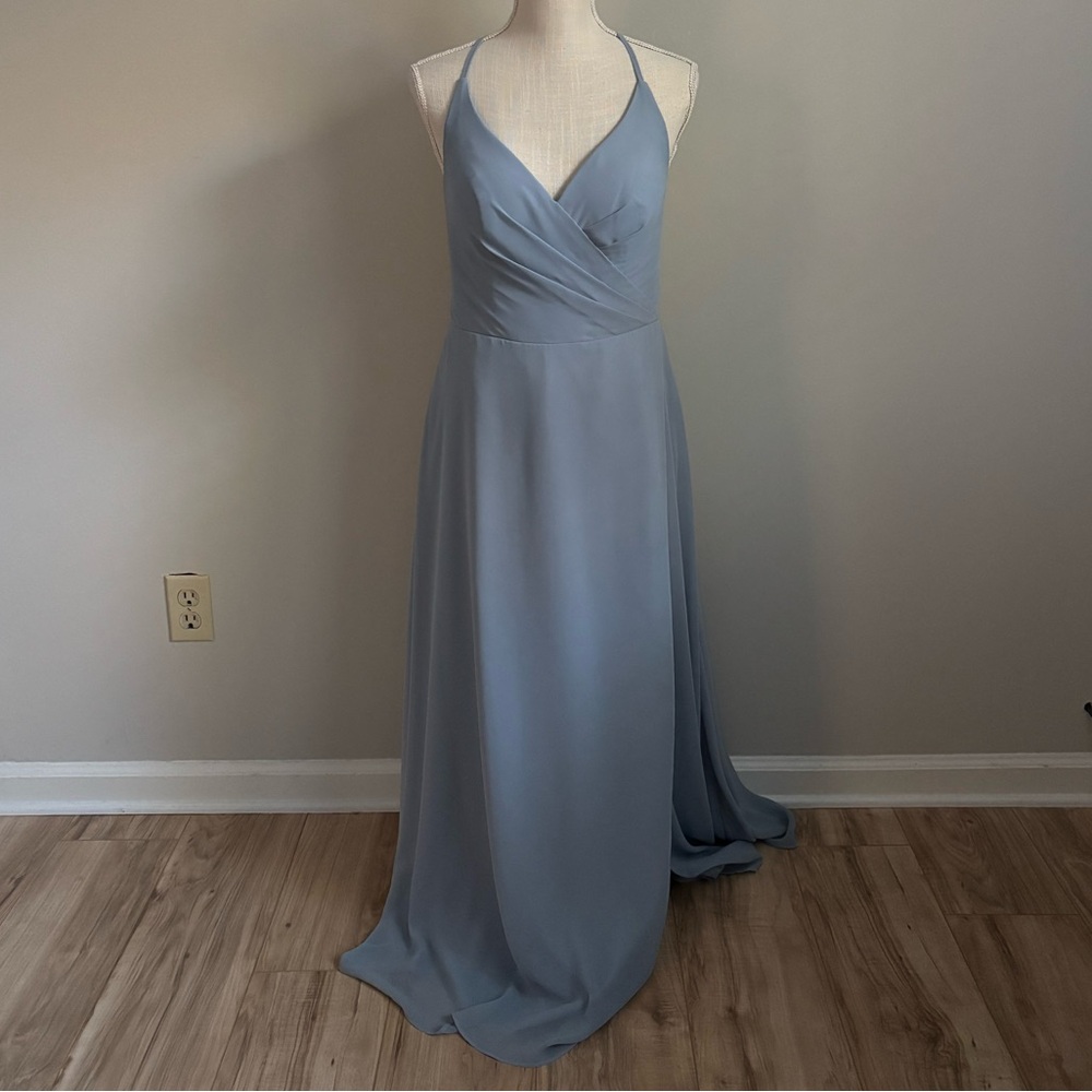 Azazie Dusty Blue Spaghetti Strap A-Line Bridesmaid Dress